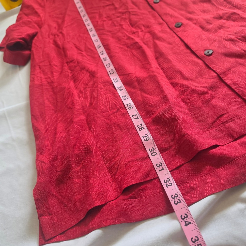 Tommy Bahama Mens Red Jacquard Tropical Leaf 100% Silk Camp Shirt Original Fit - Picture 9 of 12